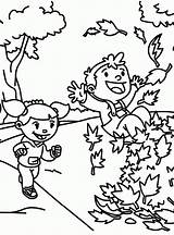 Playing Coloring Outside Pages Kids Children Leaves Fall Color Pile Jumping Into Outdoors Popular Getcolorings Coloringhome 405px 73kb sketch template
