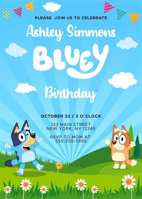 bluey invitation bluey birthday invitation bluey party etsy images