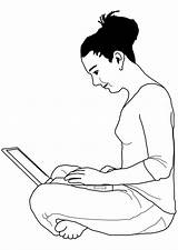 Laptop Working Coloring Woman Large sketch template