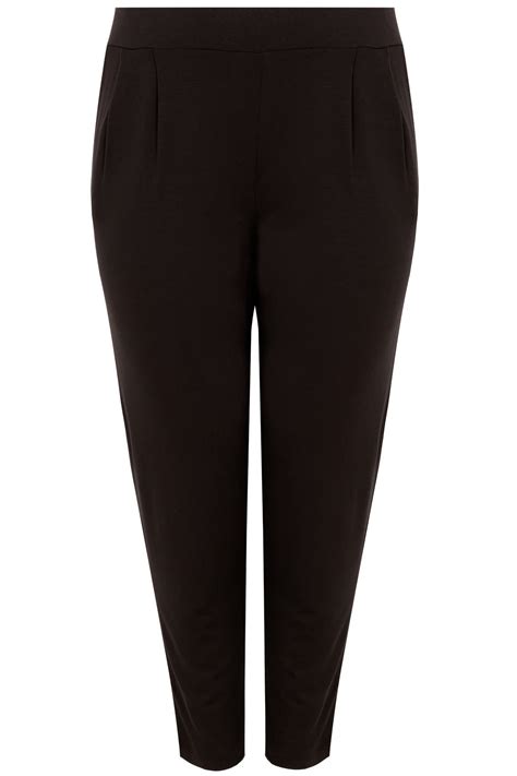 black double pleat jersey harem trousers plus size 16 to 36