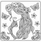 Coloring Hair Pages Girl Printable Flowers Wreath Choose Board Floral Book Drawing sketch template