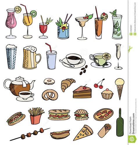 food  drink color set stock vector illustration  delicatessen