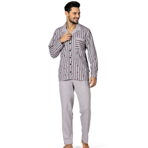 grijze heren pyjama met knopen comte bestel eenvoudig  gratis verzending snel
