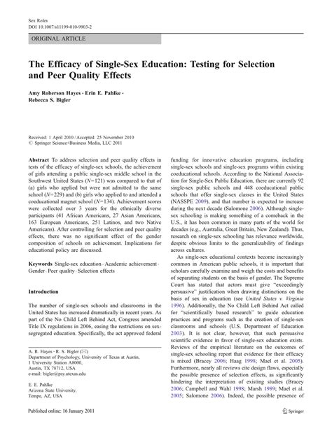 pdf the efficacy of single sex education testing for selection and