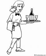Waitress Coloring Serving Drinks Jobs Gif Seems Happy sketch template