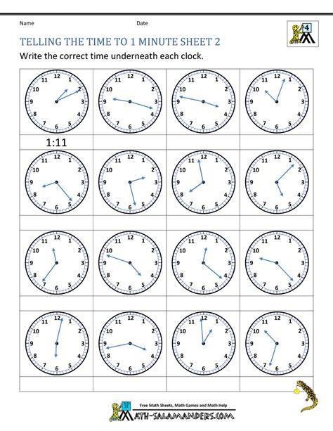 telling time worksheets grade    nearest minute