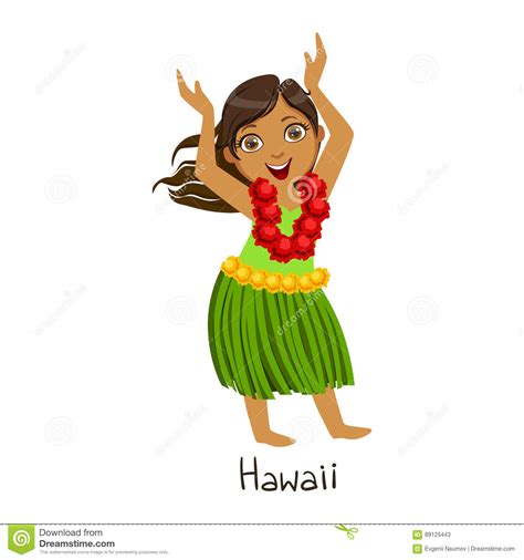 fille dans des vêtements nationaux de pays d hawaï jupe de feuille et fleur de port garland
