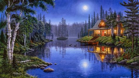 imagene experience noche de luna llena  orillas de lago en el bosque