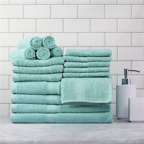 mainstays basic bath collection  piece towel set  aqua