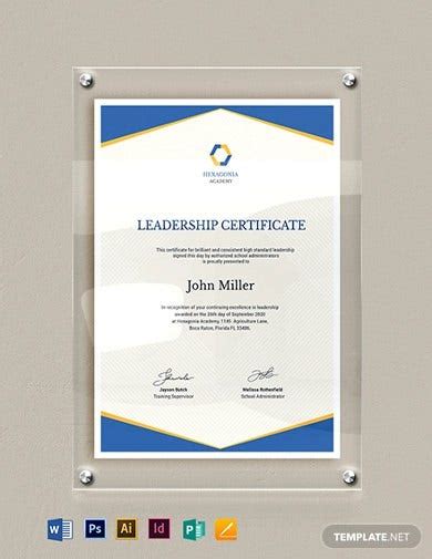 leadership certificate templates  google docs word pages