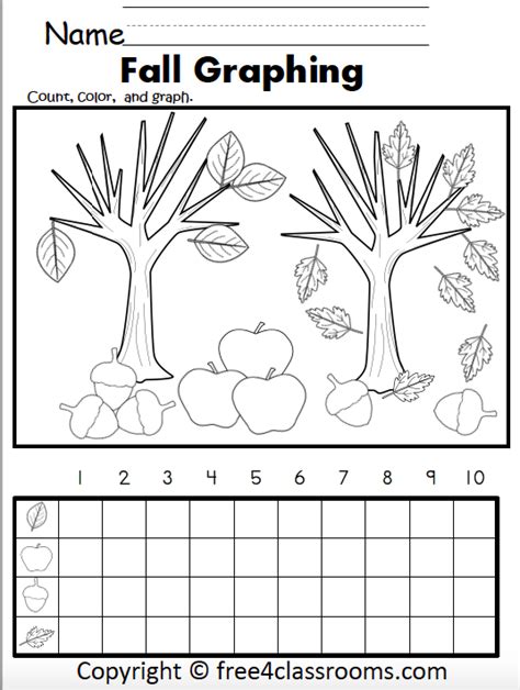 fall graphing worksheet  kindergarten freeclassrooms