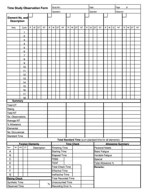 time study template  fill  printable fillable blank