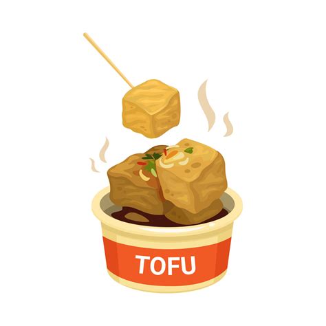 tofu fried  stinky tofu asian traditional street food cartoon