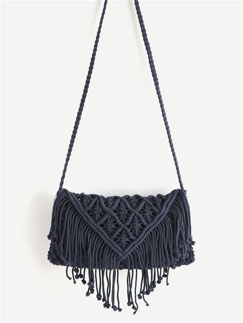 shop crochet hollow out tassel bag online shein offers crochet hollow