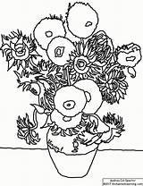 Gogh Van Sunflowers Coloring Pages Vincent Paintings Painting sketch template