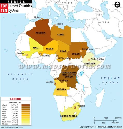 top ten largest african countries  area african countries africa map largest countries
