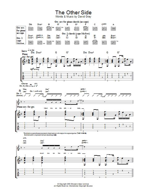 the other side sheet music david gray guitar tab