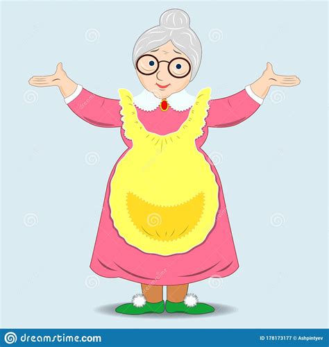 A Flat Drawing Of A Smiling Grandmother Cute Granny With Glasses