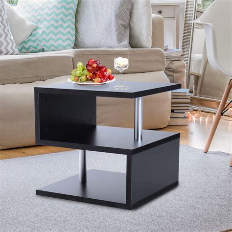 tier side  coffee table storage shelves sofa couch living room