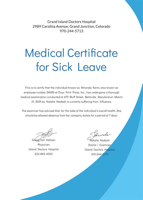 medical certificate format  sick leave template   word google docs illustrator