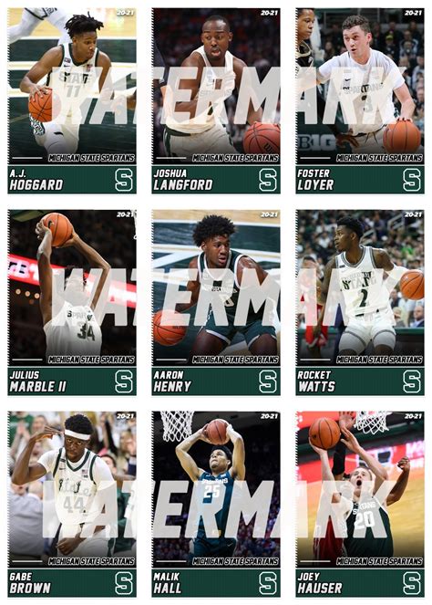 Set Of Nine 9 2020 2021 Michigan State Spartans Custom Basketball Cards