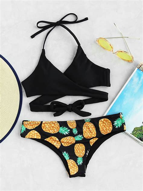 shop pineapple print wrap bikini set online shein offers pineapple print wrap bikini set and more