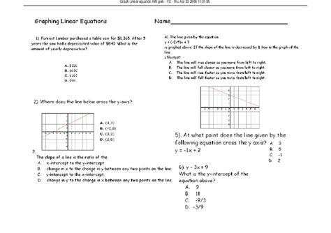 graphing linear equations worksheet   grade lesson planet