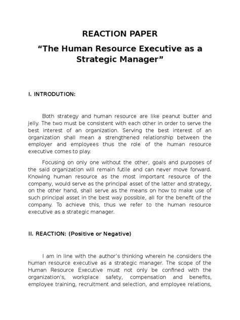 reaction paper human resource management employment