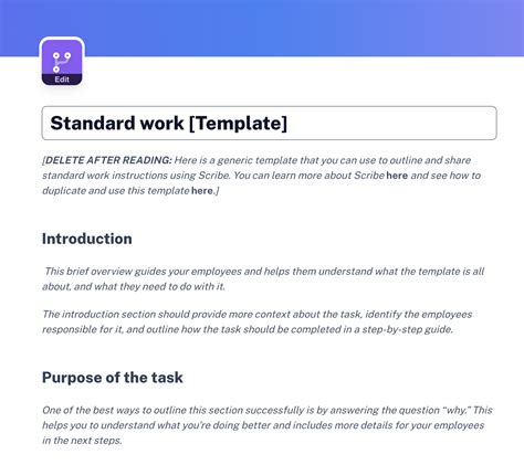 write  standard work template   team  template