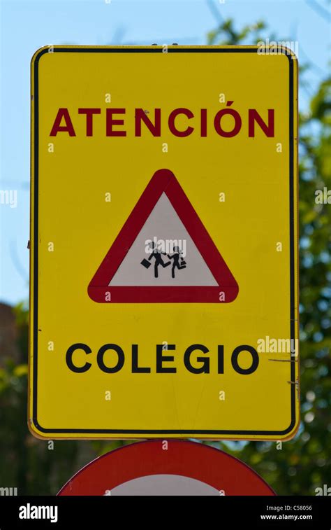 spanish school road sign spain signs stock photo alamy