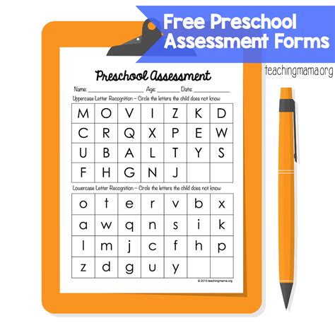 preschool assessment forms  printable  printable