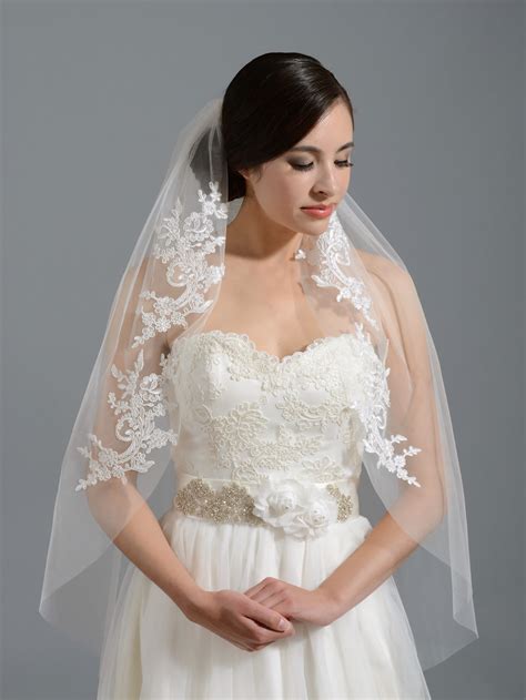 ivory elbow wedding veil v051n alencon lace v051n