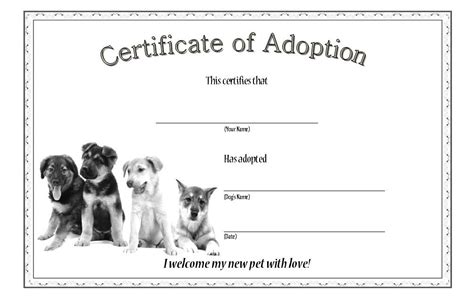 puppy adoption certificate  printable printable world holiday