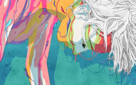 colorful artwork women body paint closed eyes white hair   hd wallpapers