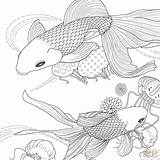 Coloring Fish Pages Golden Kinguio Japanese Color Goldfish Malvorlagen Nature Mandala Japanische Zum Drawing Adult Ausmalbilder Drawings Kostenlose sketch template