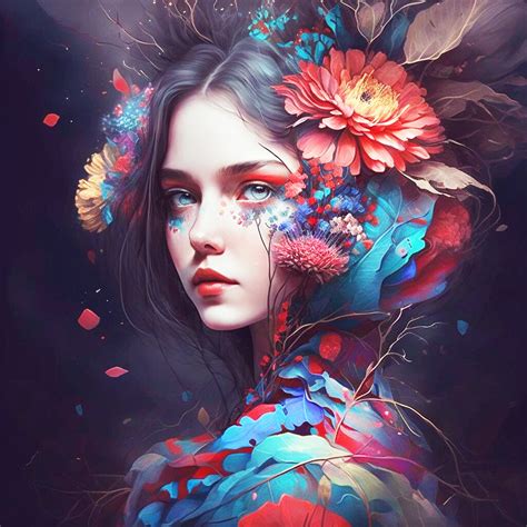 artstation portrait  floral girl