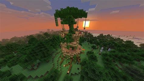 massive tree house with rolloercoaster minecraft project