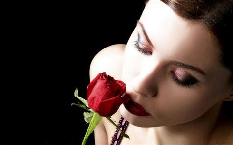 Beautiful Girl Red Lips And Rose Romantic Hd Love