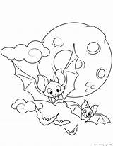 Coloring Pages Halloween Bats Cute Flying Printable Print Drawing Book sketch template