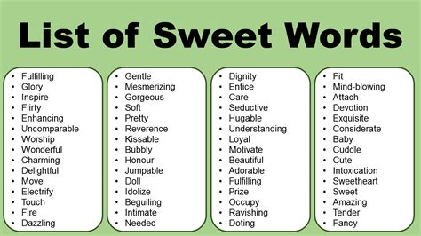 list  sweet words sweet vocabulary words   special