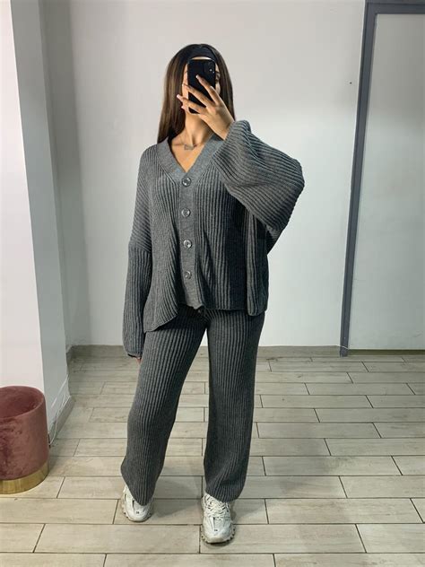 ensemble en laine femme gris ivshop pantalon  gilet tricote ivshop boutique