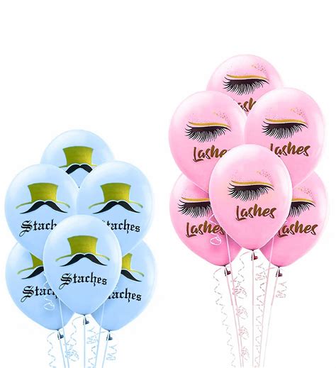 buy lashes  staches gender reveal party supplies pink  blue balloons  gender reveal