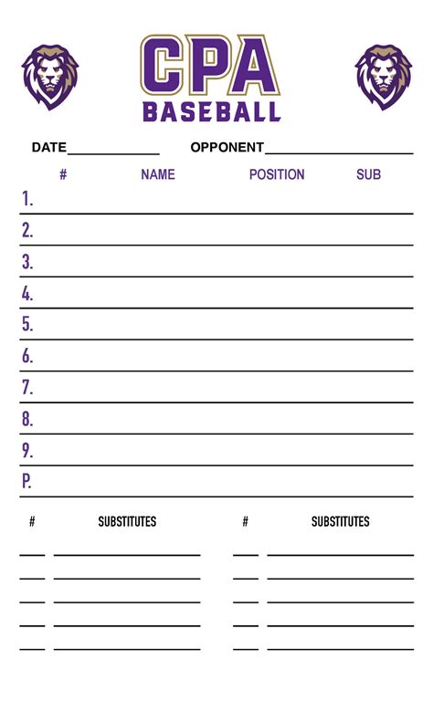 softball lineup cards template collection