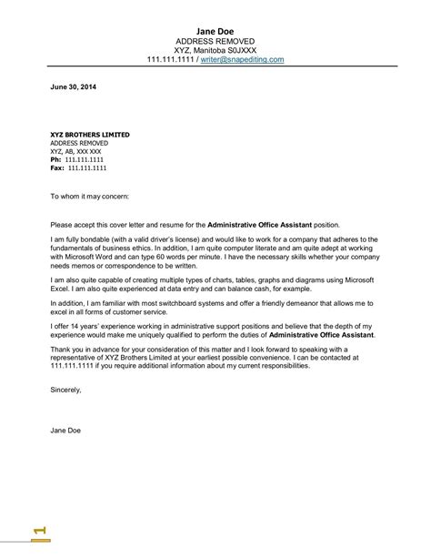 office assistant cover letter administrative assistant cover