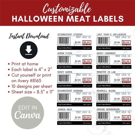 editable halloween meat labels print  home halloween etsy