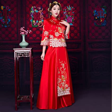 buy chinese traditional wedding dress cheongsam red