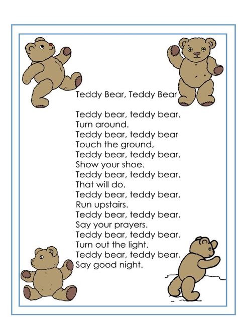 teddy bear poem  shown  blue  white   words teddy bear