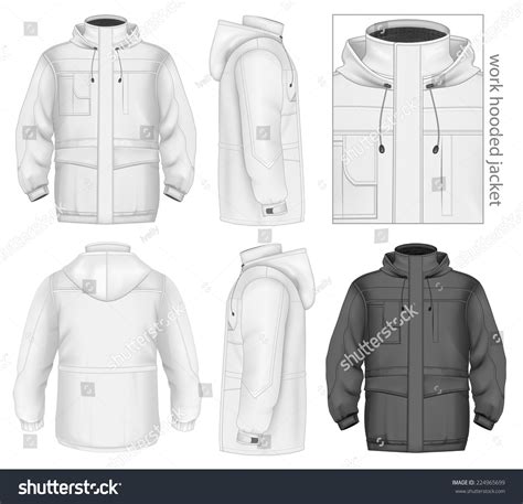 mens work hooded jacket front   side views vector illustration  gradient