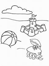 Coloring Summer Pages Kids Fun Sand Castle Beach Crab Ball Funny sketch template