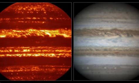 new images reveals infrared fiery view of planet jupiter as nasa probe approaches daily mail